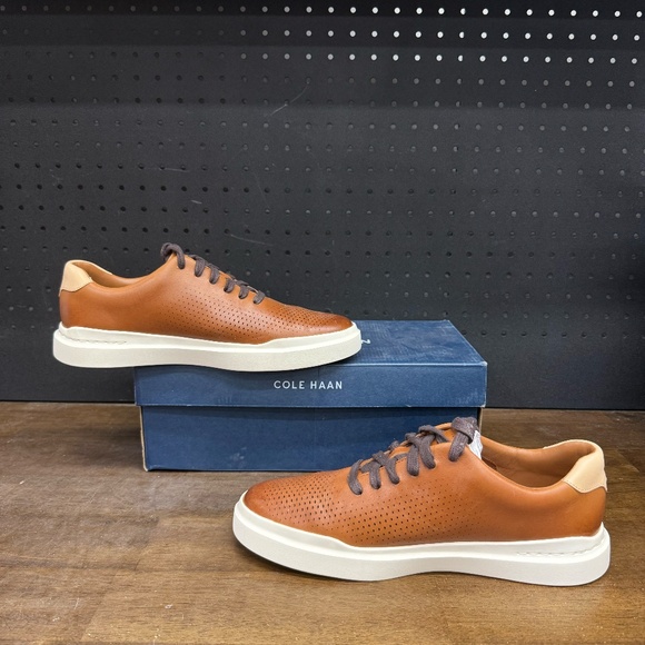 New W Box Men Cole Haan GrandPro Rally Laser Cut Brown Leather Sneakers Size 8.5 main image 4